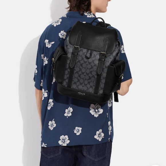 NWT Coach Hudson Backpack in Signature - Gunmetal/charcoal/black - Picture 4 of 15